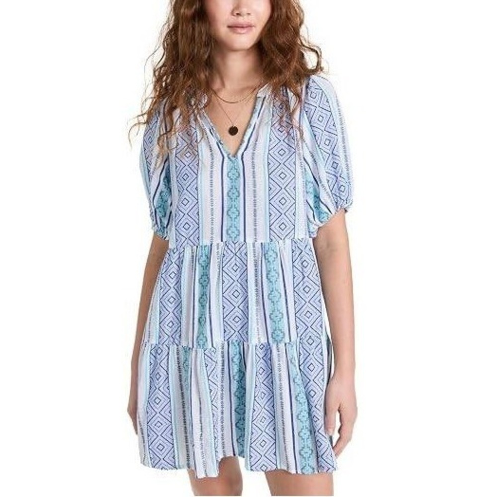 Velvet by Graham & Spencer Monique Tiered Mini Dress XL Blue Geometric Boho